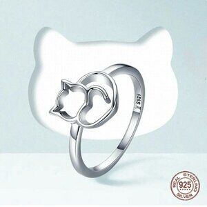 NWT Dainty Cat Ring SZ.8 S925 Sterling Silver Whimsical Cat Lover Gift Delicate